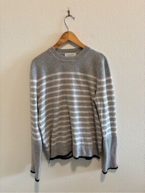 La Ligne Gray and White Striped Crewneck Sweater with Black Trim cashmere